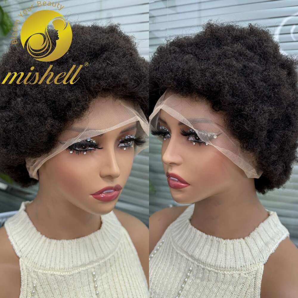 Natural Afro Human Hair Wigs Bouncy HD Transparent Full Lace Short Kinky Curly Bob Wig For Women Brazilian Remy