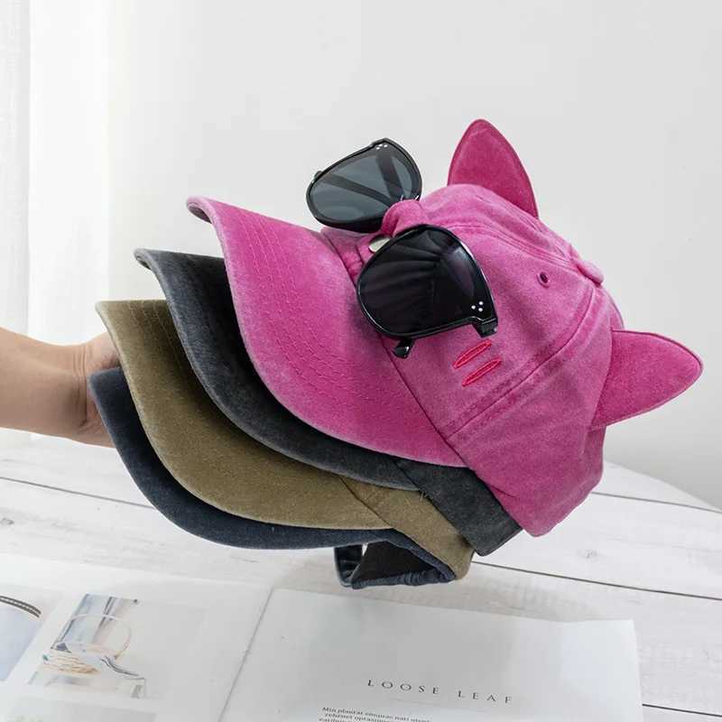 Washed baseball cap with cat ears snap cap gorilla outdoor sun hat unisex style X2501091