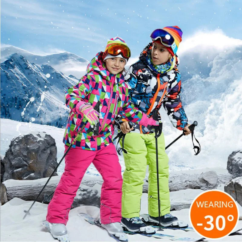 -30 degree Kids Ski Suit Boy Girls Winter Outdoor Sports Waterproof Skiing Snowboarding Jackets Snow Pants Children clothing Set 241025 - view 3