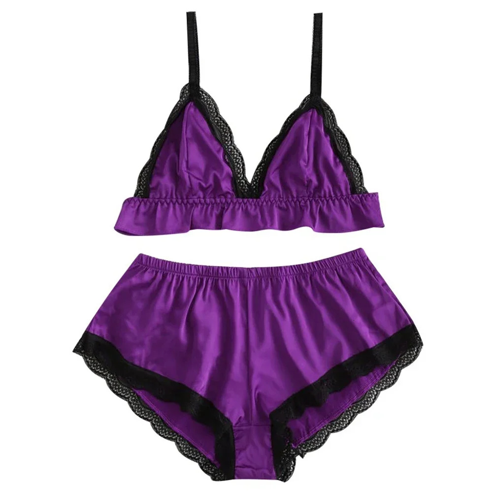 2025 New designer women fashion s lace vest underwear sexy satin silk pajamas shorts pajamas gerie Pamas Trikini top underwear set