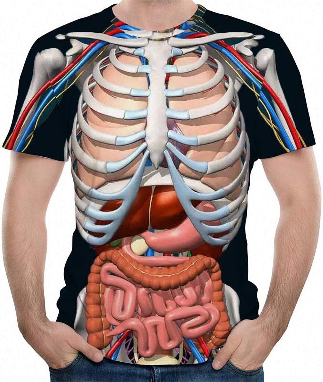Mens T shirt Halloween T-Shirt Body Anatomy Internal Organ 3D Print T-Shirt Crewneck Short Sleeve Funny Top tee Casual tops summer clothes