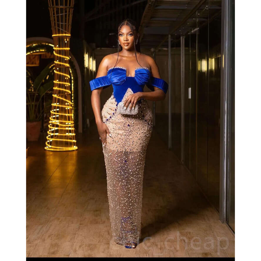 Arabic Ebi Aso Urious Sheath Prom Dresses Beaded Crystals Evening Formal Party Second Reception Birthday Engagement Gowns Dress ZJ