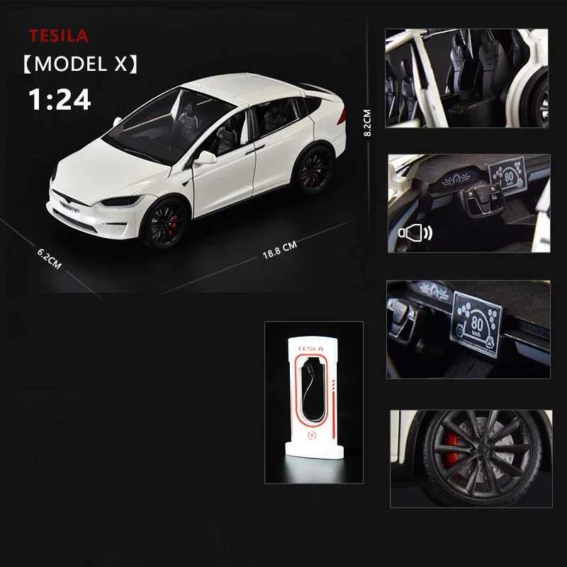 1 24 Tesla Model X Tesla Model 3 Alloy Die Casting Toy Car Model Sound and Light Childrens Toy Collectibles Birthday Gift M241025