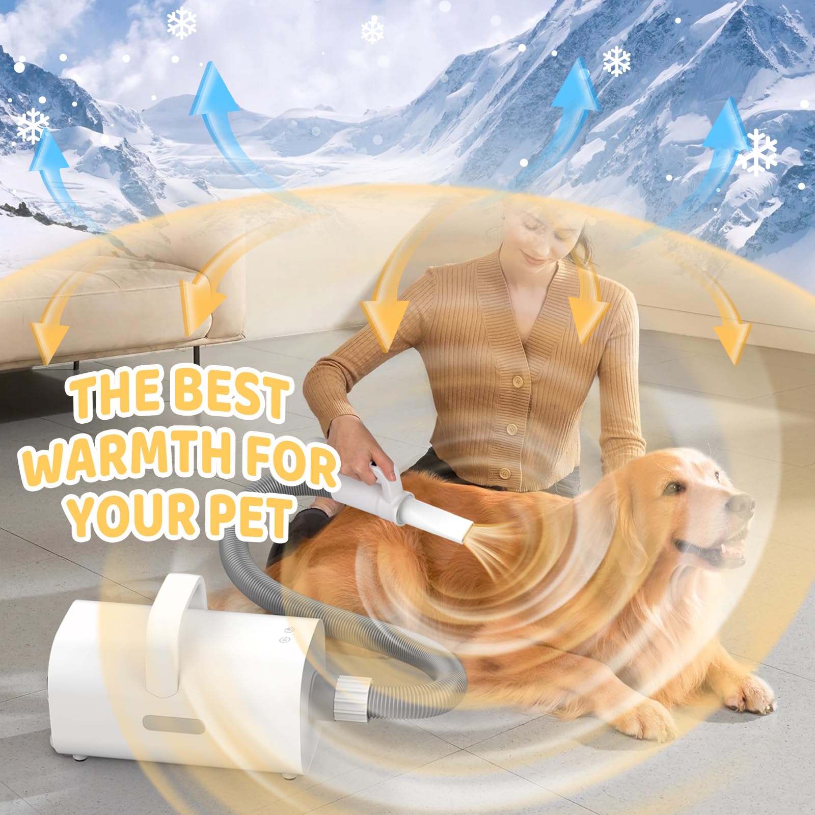 4-in-1 Smart Handle Dog Hair Dryer, Negative Ion Pet Hair Dryer with Adjustable Wind Speed and Temperature, Suitable for All Pets.