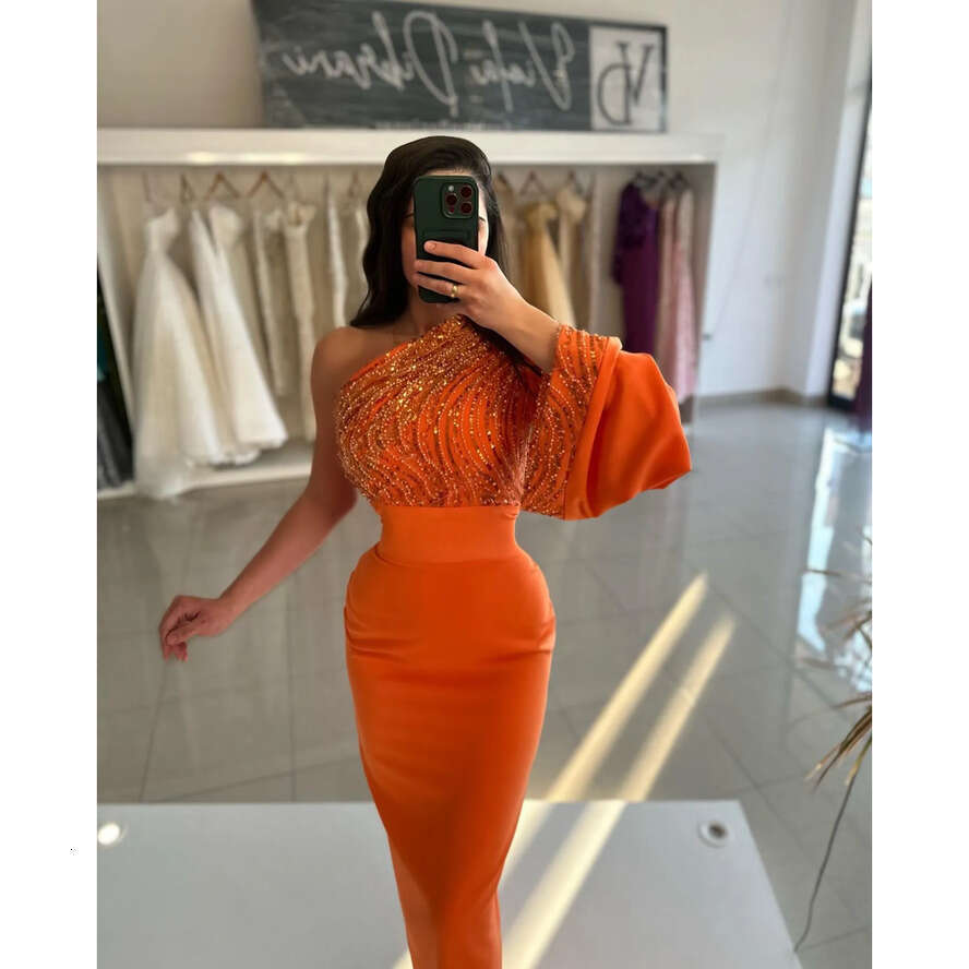 Prom Sexy Orange Dress Sequins Top One Shoulder Formal Evening Dresses Elegant Ogstuff Party Gowns For Special Ocns Ankle Length Robe De Soiree Es