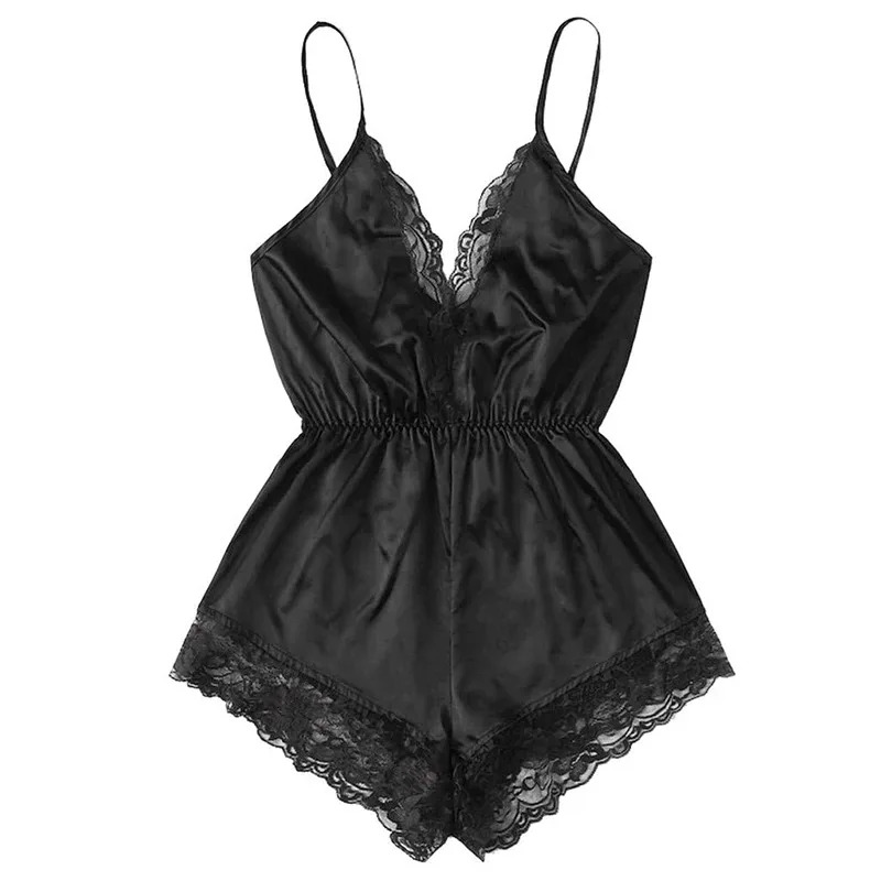 2025 New designer s sexy and fashionable lace patchwork fashion decoration one piece clothing backless bow shorts V neck jumpsuit women s sleepwear se