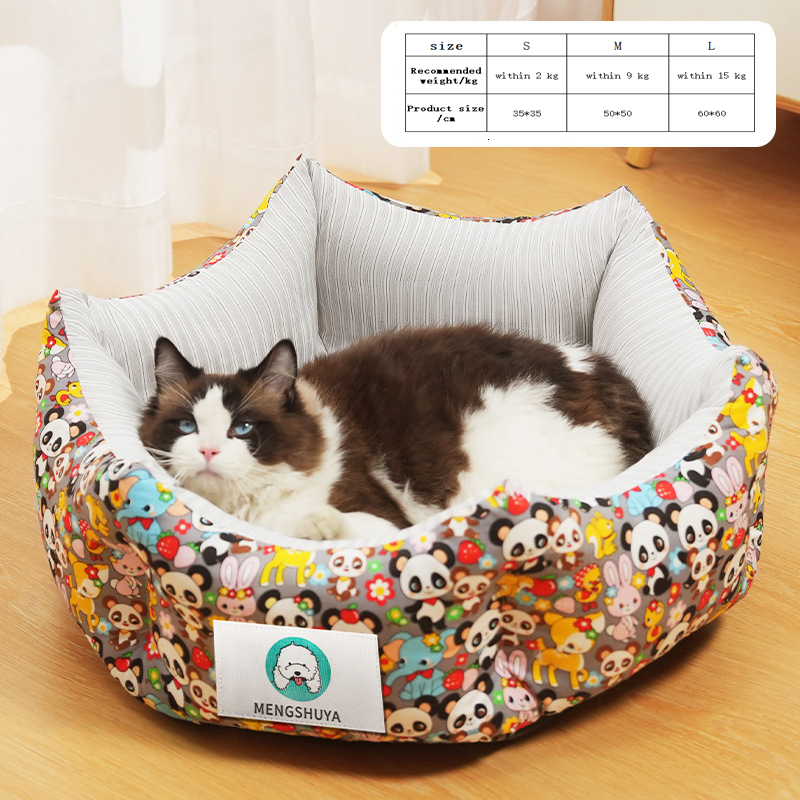 2024 New hexagonal shape dog kennel cat kennel cartoon pattern cute dog sleeping mat for all seasons