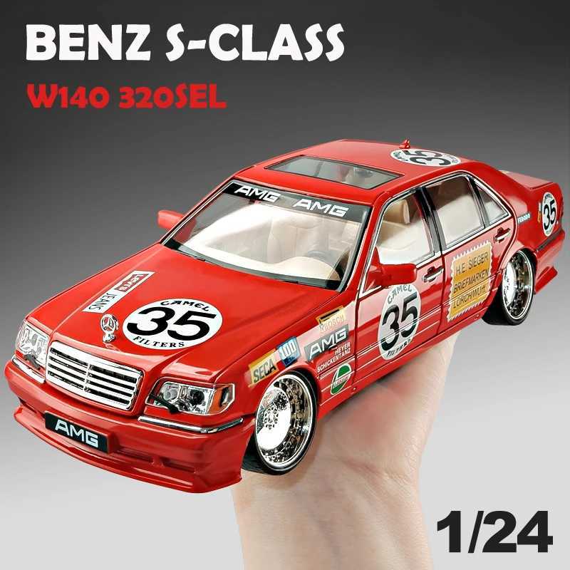 High Quality Die cast 1/24 Scale Mercedes Benz W140 320SEL Retro Car Model Set with LED Display Box Mini Audio Set Home Decoration T241025