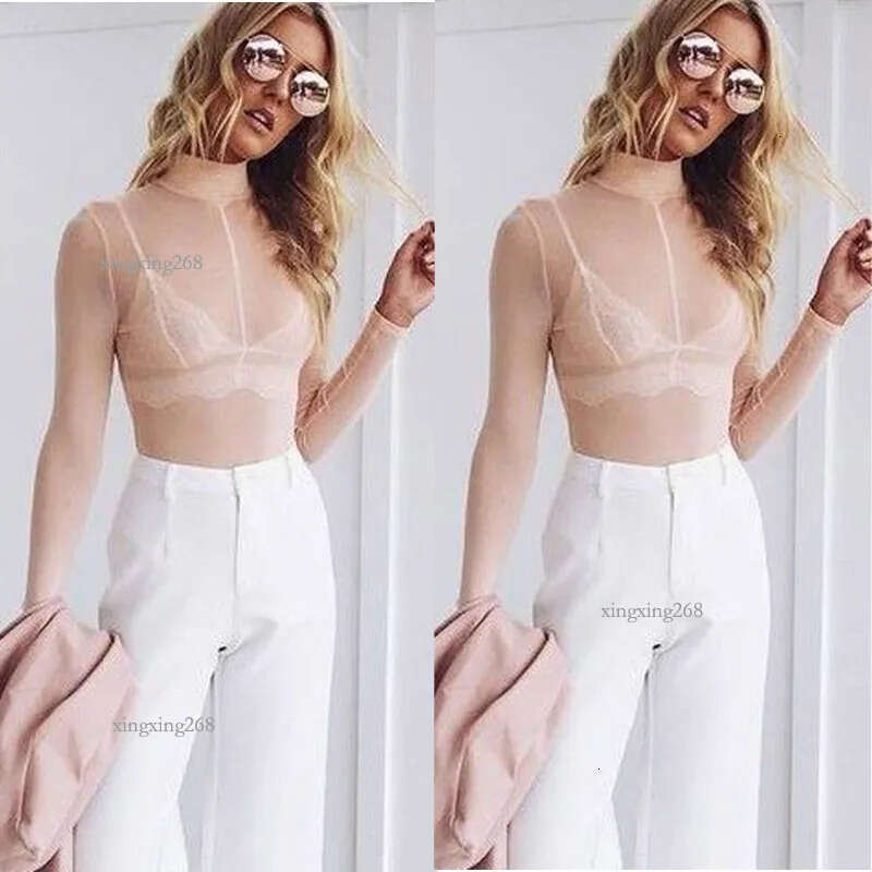 Women T-Shirt Female Sheer Mesh Fishnet Long Sleeve Turtleneck Tops Sexy Ladies Transparent See-Through Hollow Out Clothing 210522