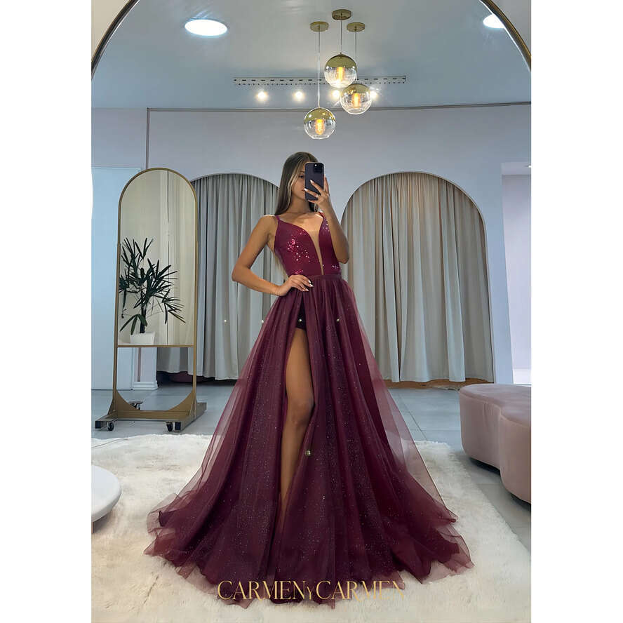 Prom Sexy Bury Dress Sequins Top High Split Evening Elegant Glitter A E Party Dresses For Special Ocns Promdress Es
