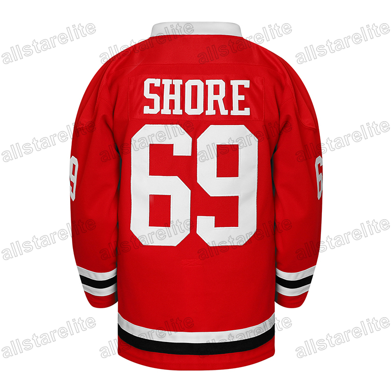 Men's Black # 69 Shore Ice Hockey Jersey, Loose Embroidered Long Sleeves, Sports Fashion Casual, Street Breathable Blue Red Black White