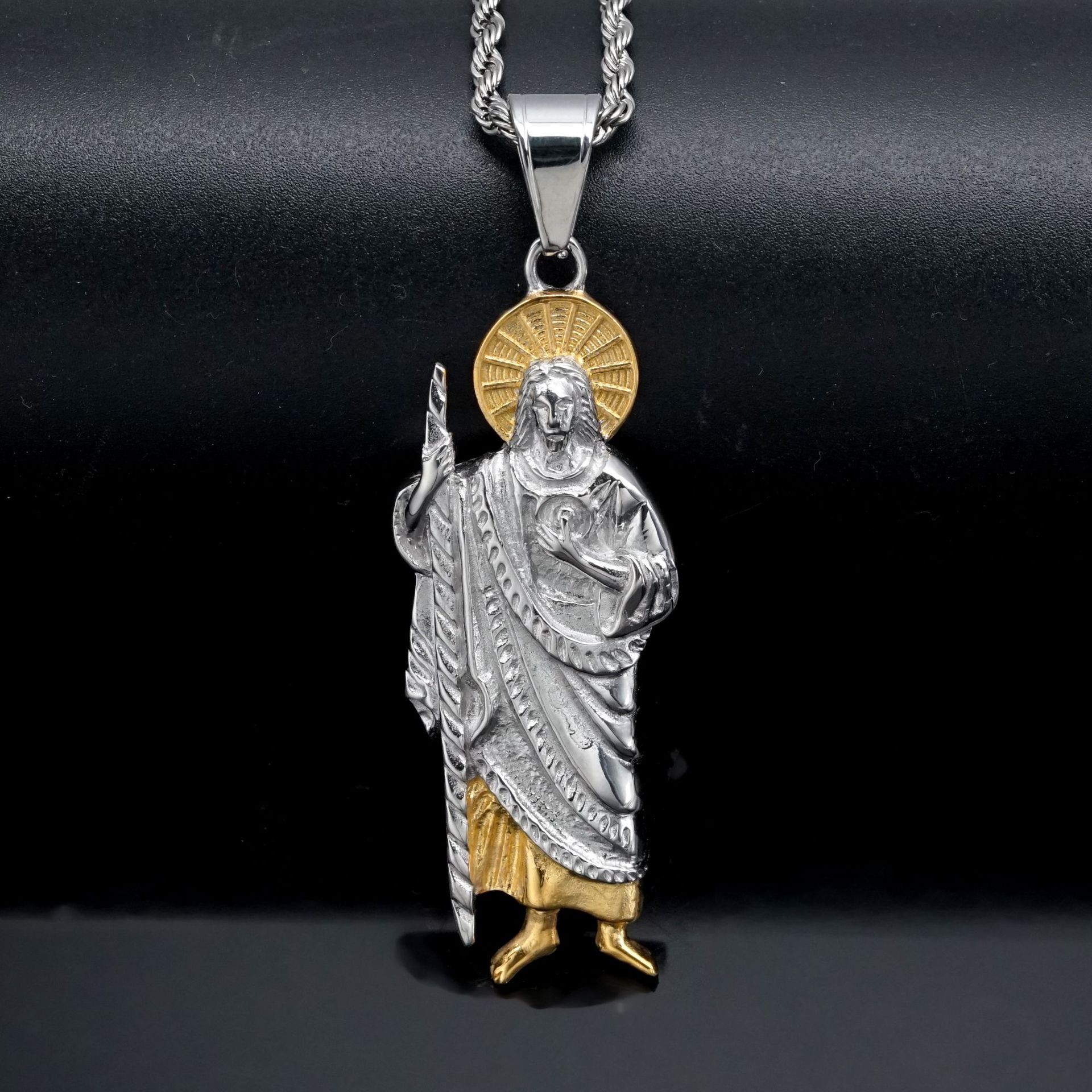 Hip Hop New St Jude Pendant Necklace Stainless Steel 18K Real Gold Plated Mens Jewelry