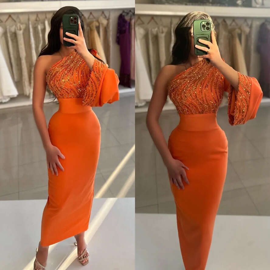 Prom Sexy Orange Dress Sequins Top One Shoulder Formal Evening Dresses Elegant Ogstuff Party Gowns For Special Ocns Ankle Length Robe De Soiree Es