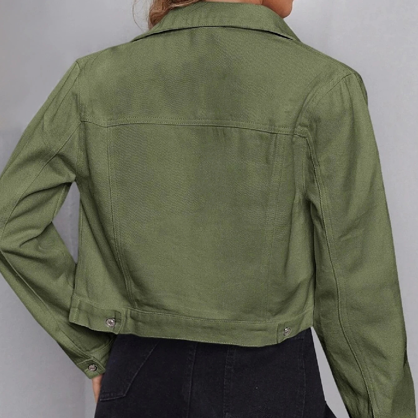 Spring Short Denim Jacket Women Army Green Cropped Jeans Jacket Vintage Lapel in Outerwears American Retro Autumn Top 241025