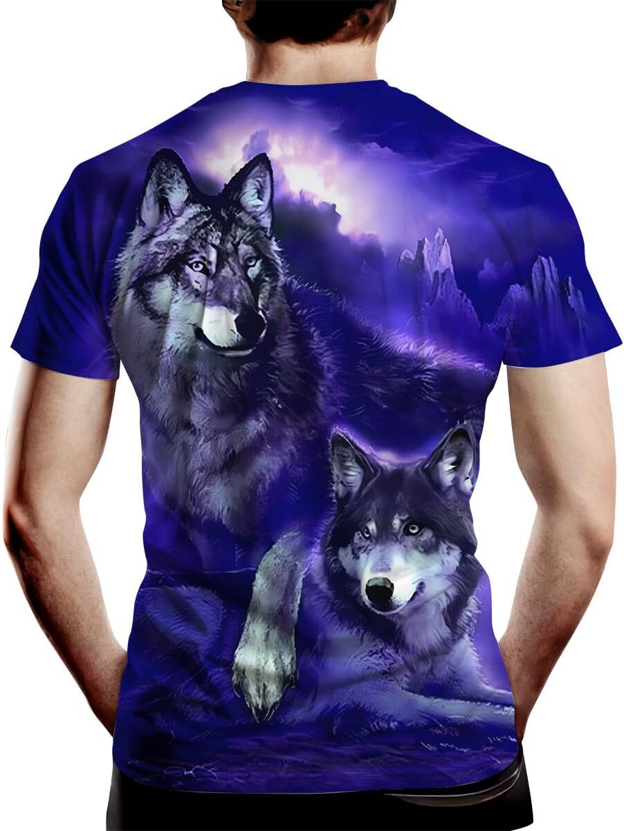 Mens T shirt Men's Wolf Graphic 3D Print with The Cool T-Shirt tee Casual tops summer clothes Fashionable and comfortable