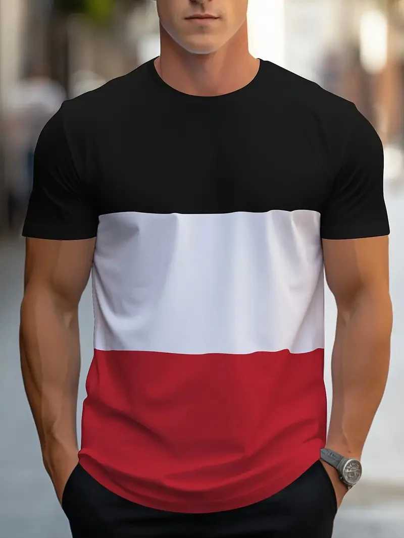 Summer new mens colorful geometric printed pattern casual loose street fitness high-quality casual mens T-shirtXJ250409