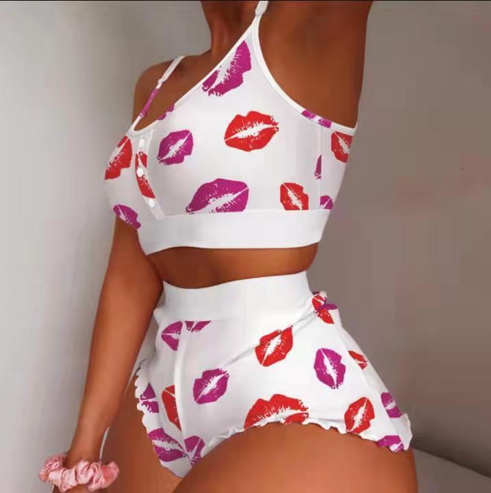 New designer 2-piece women's Pama shorts set, multi-color printed underwear, sexy gerie vest, Tan women's sleepwear, home wear