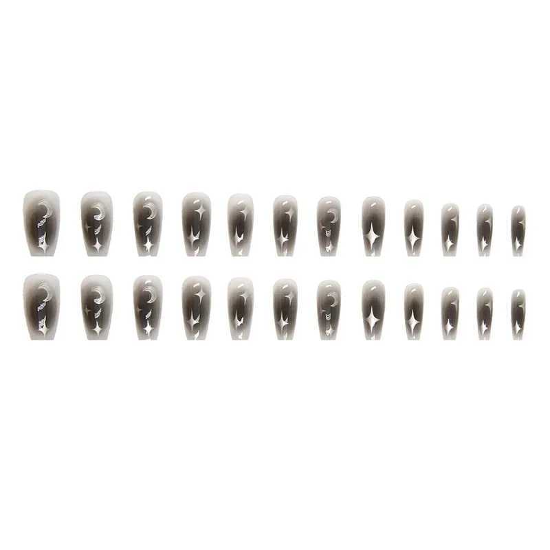 24 pieces of Black Moon pressed on nails pink gradient fake nails smooth artificial fingers reusable female fake nails W250410