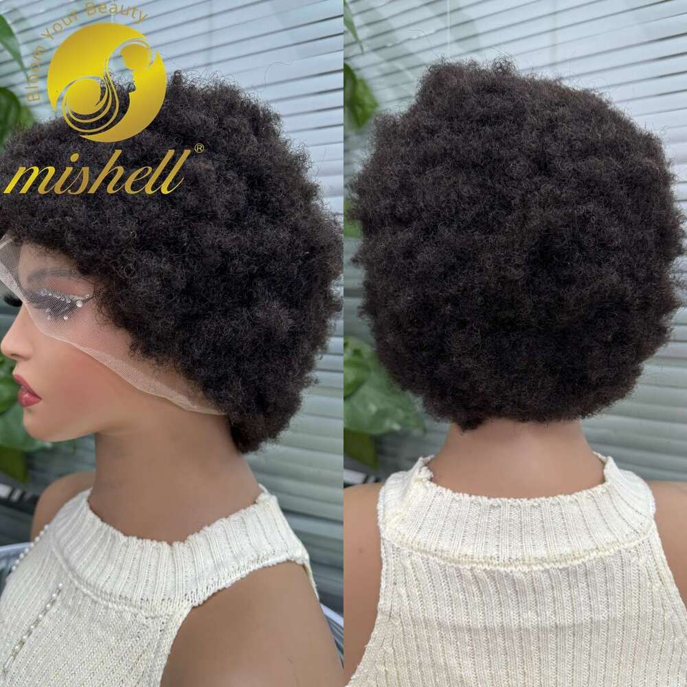 Natural Afro Human Hair Wigs Bouncy HD Transparent Full Lace Short Kinky Curly Bob Wig For Women Brazilian Remy