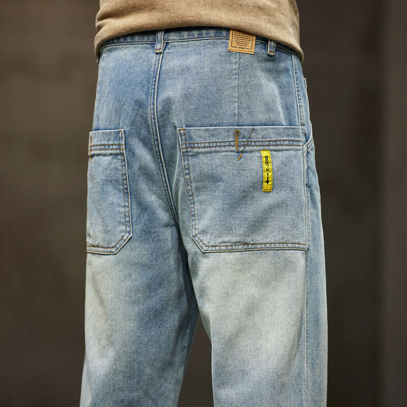 Baggy Mens Light Blue Loose Fit Straight Cut Oversized Large Size Men's Jeans 2024 New Arrival Male Full Lemgth Trousers