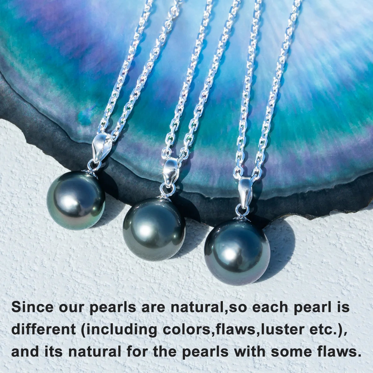 AnuJewel 18K white gold 9-1m natural Tahitian black pearl Mo silica pendant necklace silver chain sea pearl wholesale 241025