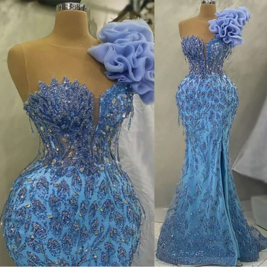 April Ebi Aso Mermaid Lace Prom Dress Beaded Crystals Sexy Evening Formal Party Second Reception Birthday Engagement Gowns Dresses Robe De Soiree ZJ E