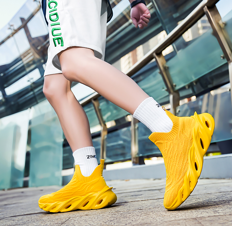 Men's Fashion Blade Shoes:Fly Woven Breathable Athleisure Style Plus Size Slip On Sneakers Running Shoes,Black/Blue/Brown/Yellow,Free shipping