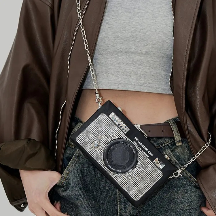 Personalized Camera Bag 2024 Fashionable Rhinestone Foreign Style Instagram Womens Chain Box Bag Trend Crossbody Bag 241025