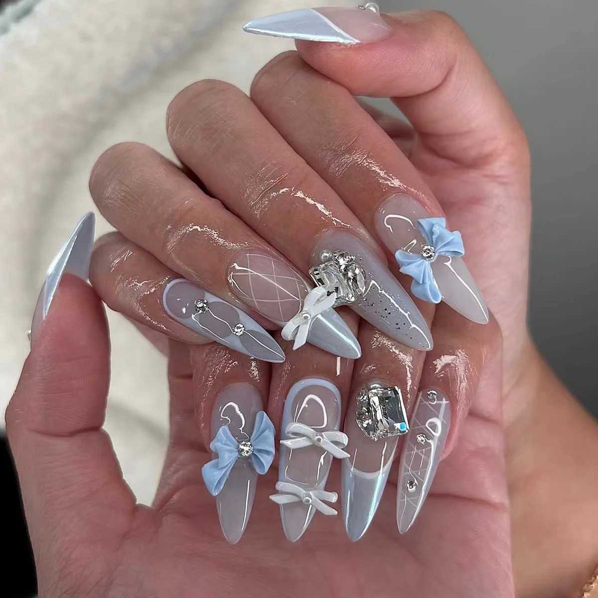 White French Short Press Nail 3D Bow Design Nude Color Fake Nail Maker DIY Female DIY Nail Tips W241026