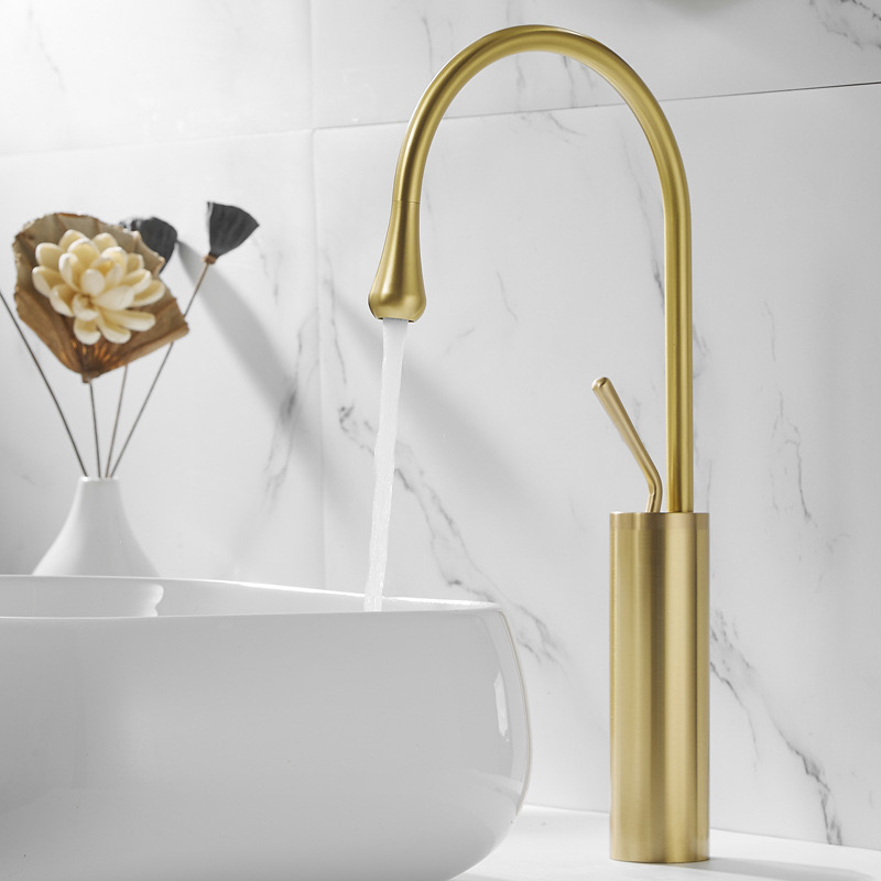 Basin faucet single handle hot and cold water purification 360 degree rotatable faucet brass material brushed gold