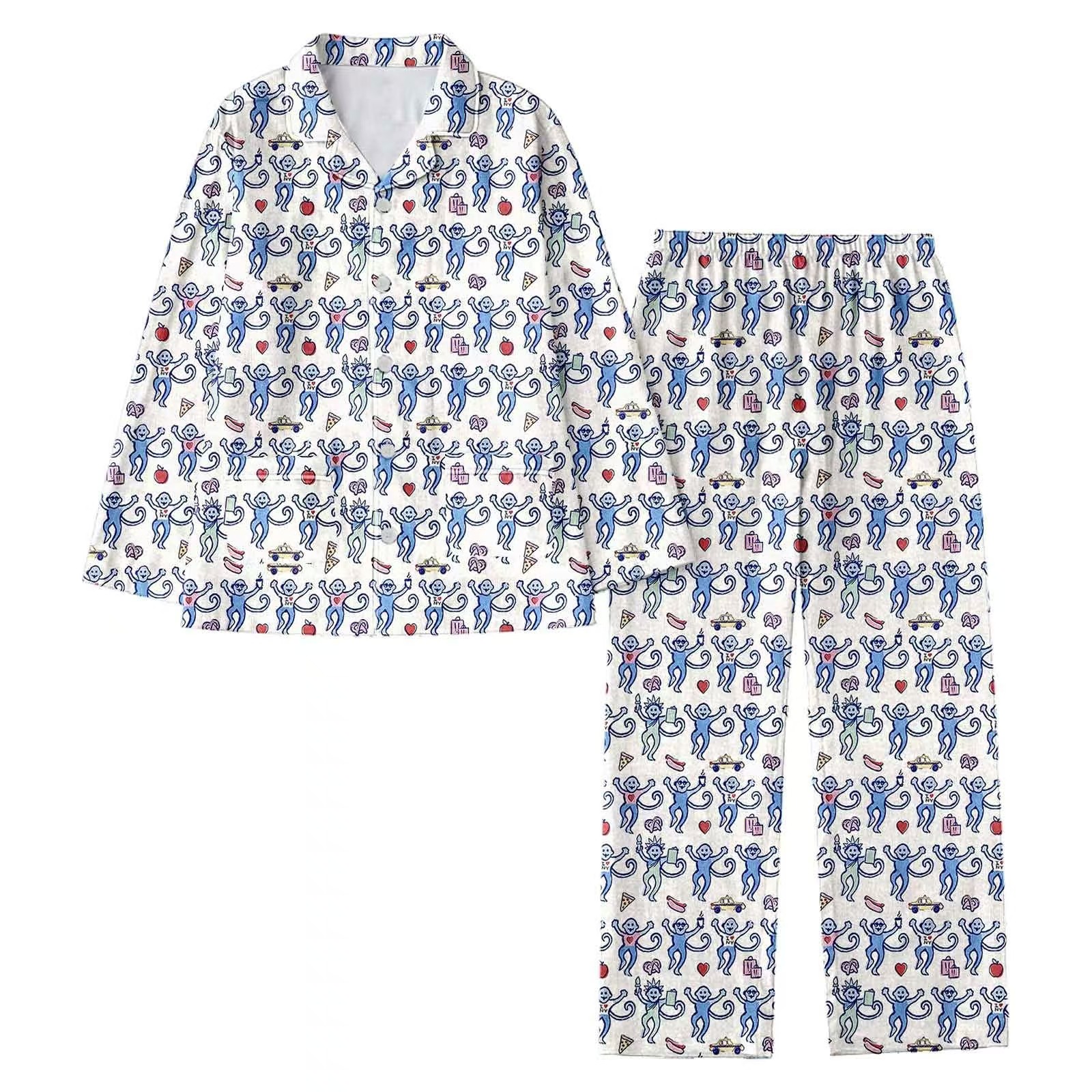 Womens Cute Roller Rabbit Pajamas Y2k Monkey Printing Prefabricated Long sleeved pants Sets 2-piece Pajama Set Short Sleeve Shirt Set Casual home Wear