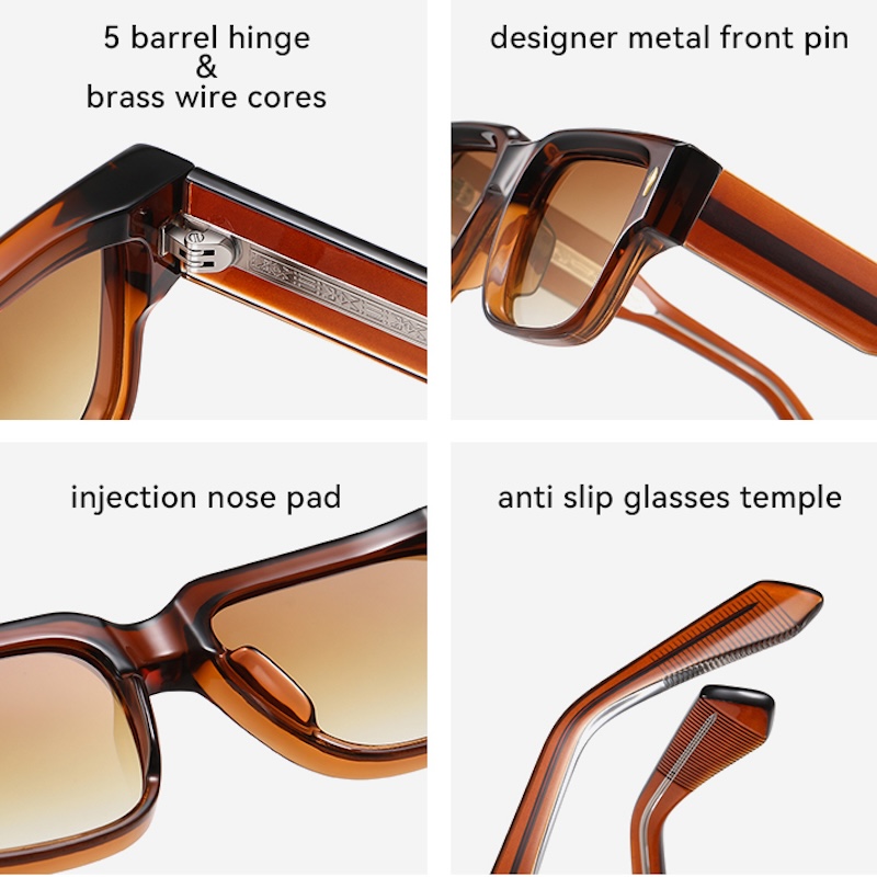 Square Polarized Sunglasses Men Luxury Sunglasses Fashion Clear Gradient Shades UV400 Women Rivets Thick Classic Sun Glasses Vintage Driving Fishing S