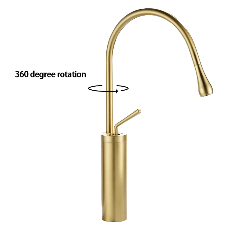 Basin faucet single handle hot and cold water purification 360 degree rotatable faucet brass material brushed gold