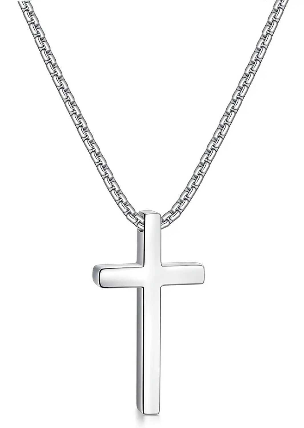 Vonmos 16-24 inch silver cross necklace for men featuring a 2.5mm cross chain and exquisite stainless steel cross pendant Y241025