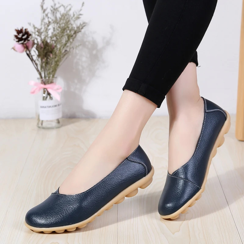 Womens flat shoes mothers shoes cowhide genuine leather sandals ballet dancers Zapatillas Mujer ballet troupe anti slip 241024
