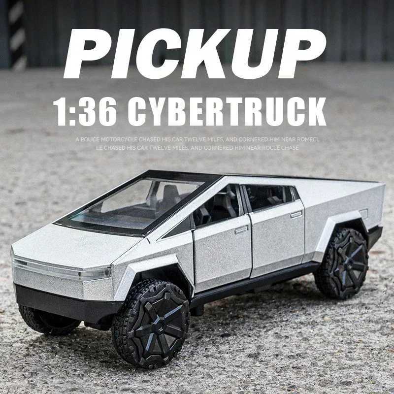 High Quality 1 36 Tesla Cyber Truck Alloy Car Model Die Casting Car Toy Sound Light Leather Truck Childrens Christmas Gift Boy Toy T241025