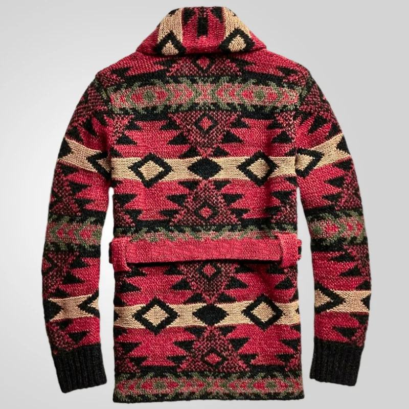 Vintage Men's Heavyweight Jacquard Sweater With Thick Medium Coat