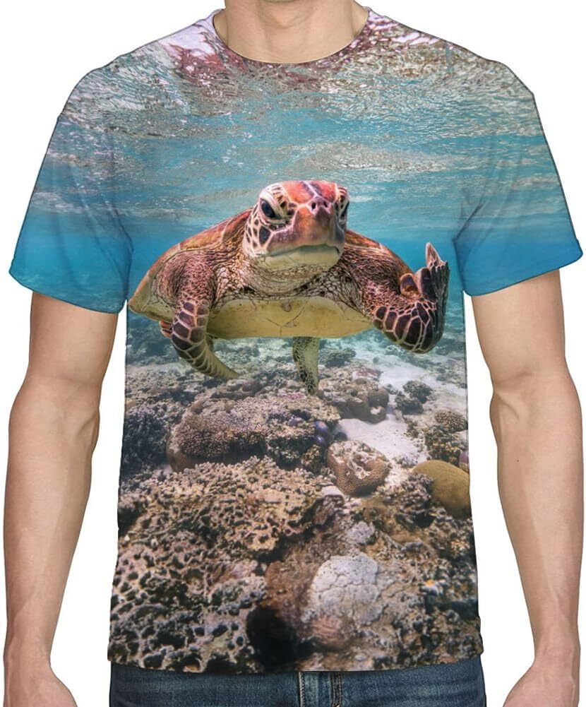 Mens T shirt Mens T-Shirt 3D Print T-Shirts Short Sleeve Crew Neck Graphic Casual tops summer clothes Turtle pattern