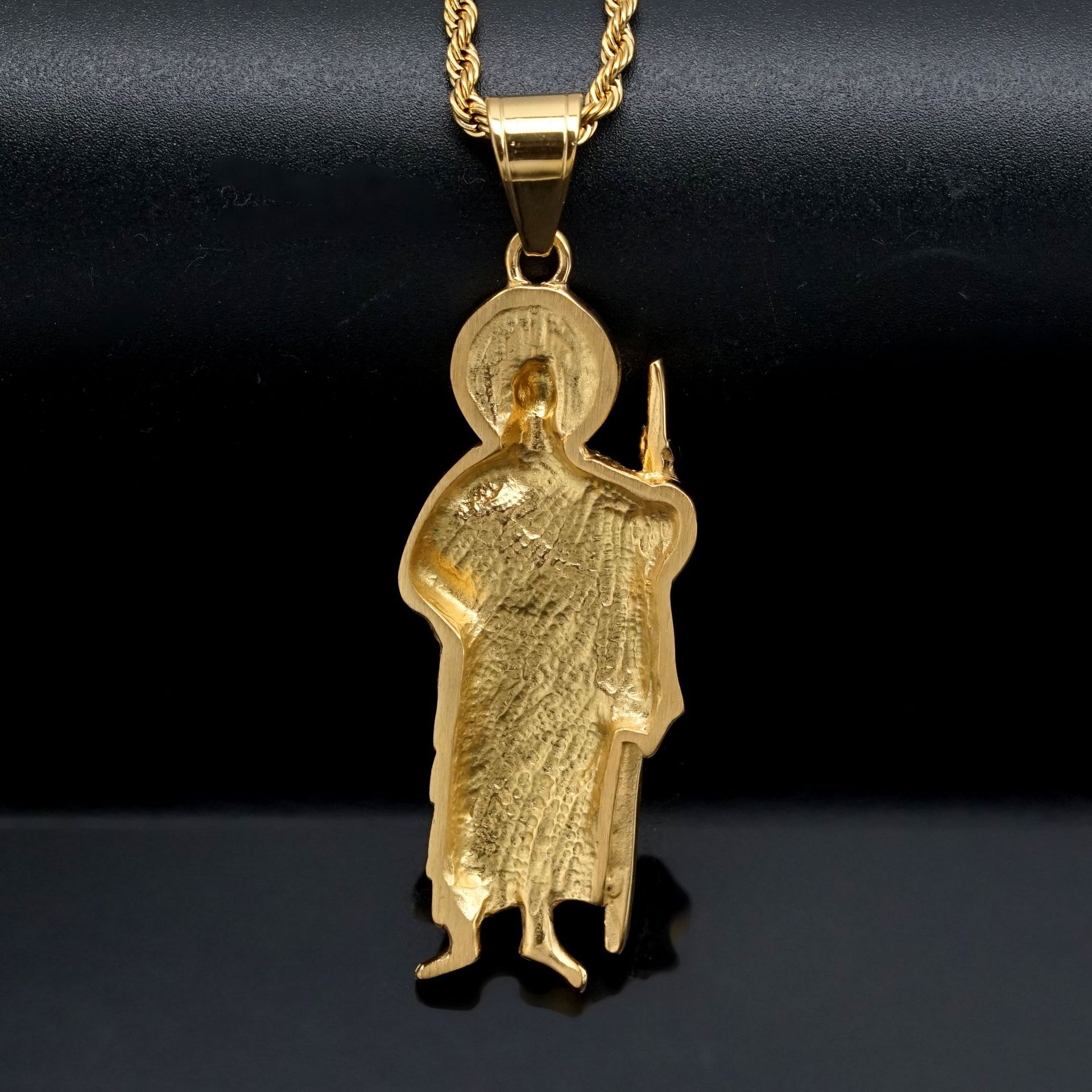 Hip Hop New St Jude Pendant Necklace Stainless Steel 18K Real Gold Plated Mens Jewelry