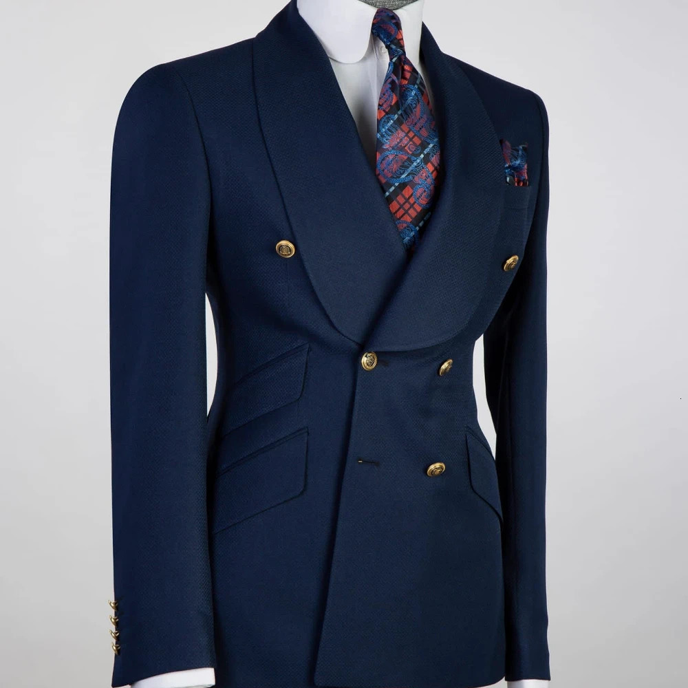 Navy Blue Mens Suits for Wedding Prom Party Jacket Double Breasted Coat Pants 2 Pics Set Groom Blazers Homme Mariage 241025