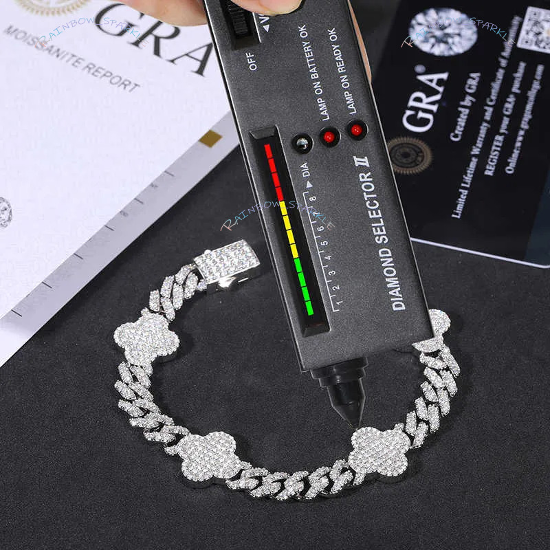 New Item Fashion Gift Jewelry 6mm Sterg Sier VVS Moissanite Four Leaf Clover Tennis Bracelet For Valentines Day