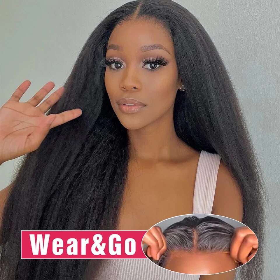 Pre Cut Glueless Wig Human Hair Ready To Wear And Go Preplucked Brazilian Yaki Kinky Straight Wigs For Women