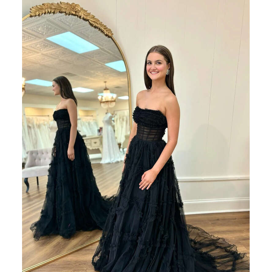 A Black Gorgeous E Prom Dress Strapless Tulle Evening Elegant Unique Skirt Design Backless Formal Dresses For Women Es