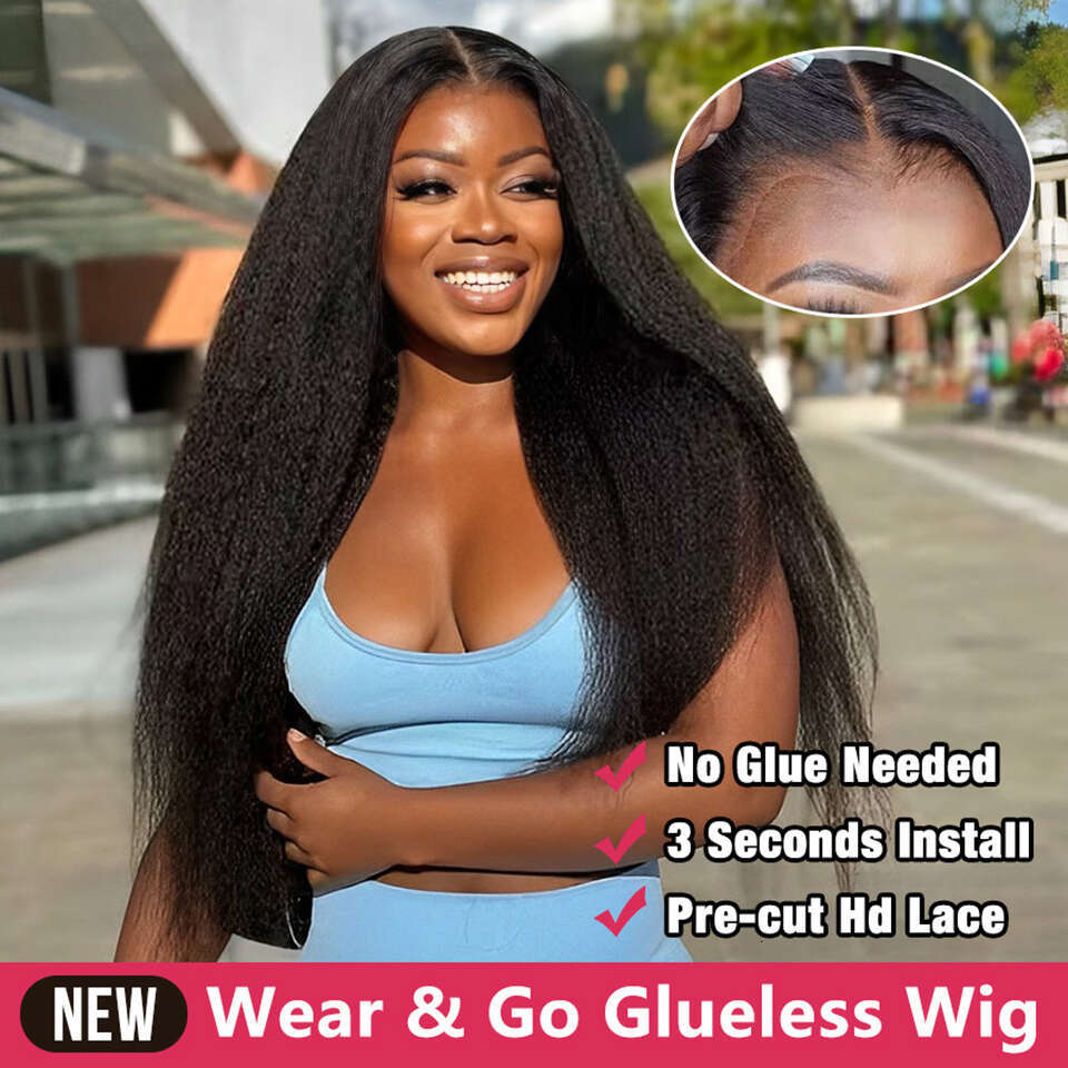Pre Cut Glueless Wig Human Hair Ready To Wear And Go Preplucked Brazilian Yaki Kinky Straight Wigs For Women