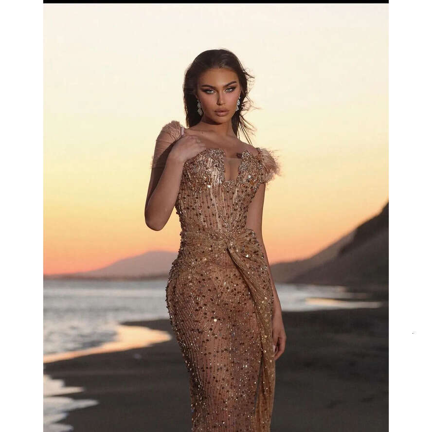 Straps Feathers Spaghetti Prom Illusion Sleeveless Sequined Party Dresses Ruched Or Length Custom Made Evening Dress