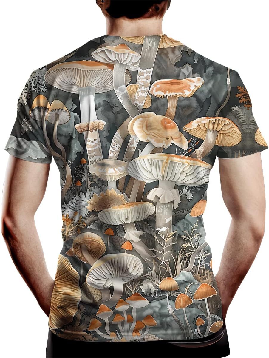 Mens T shirt Men's Colorful Fluorescence Mushroom Print Short Sleeve T-Shirt Novelty Graphic Tee Shirts tee Casual tops summer clothes