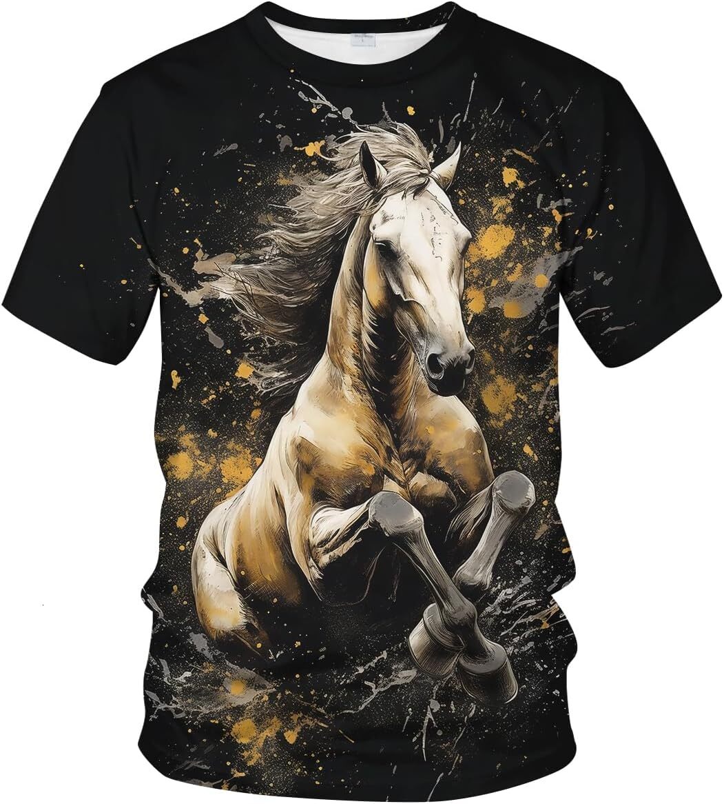 Mens T shirt Men Horse Graphic 3D Print Popularity Animal Bizarre Pattern Casual tops summer clothes Fashion patterns