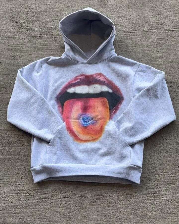 American Retro Tongue Printing Hooded Pure Cotton Sweatshirt Men s and Women Loose Top streetwear haikyuu Y K clothing promo