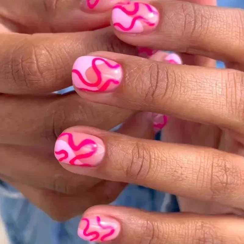 24pcs nude white French fake nails short square nail tips fashionable wearable fake nails with glue simple full set press nails W241026