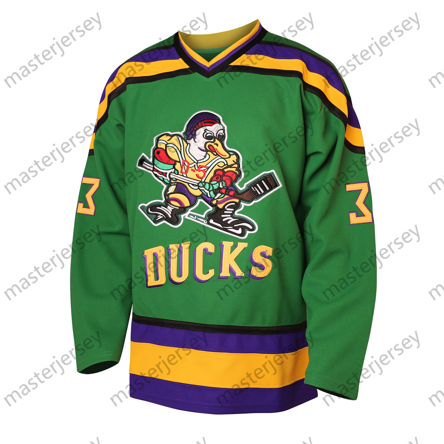 33 Mens Green Duck Hockey Jerseys Loose Fit V-Neck Stitched Ice Hockey Jersey Casual Festive Weekend Outings